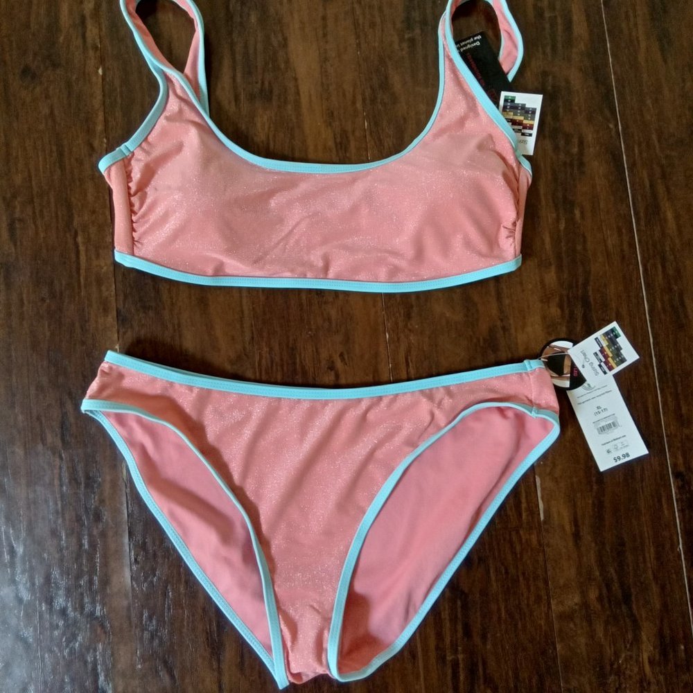 NWT No Boundaries Coral Metalic Sparkle Swim Top & Bottom Both Size XL - Picture 1 of 6